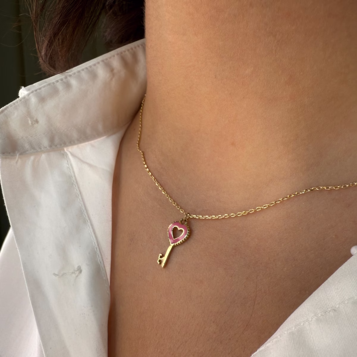 زنجیر وپلاک کلید صورتی - تصویر 2